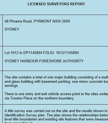 Licensed surveyor report